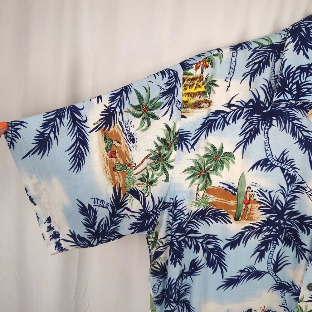 Vintage Hawaiian Shirt Large Blue Short Sleeve Ocean Current - Picture 3 of 6
